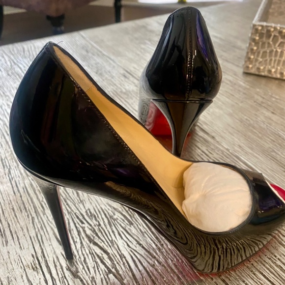 AUTHENTIC CHRISTIAN LOUBOUTIN NEW VERY PRIVE 120 BLACK PATENT HEELS OPEN TOE - Picture 2 of 16